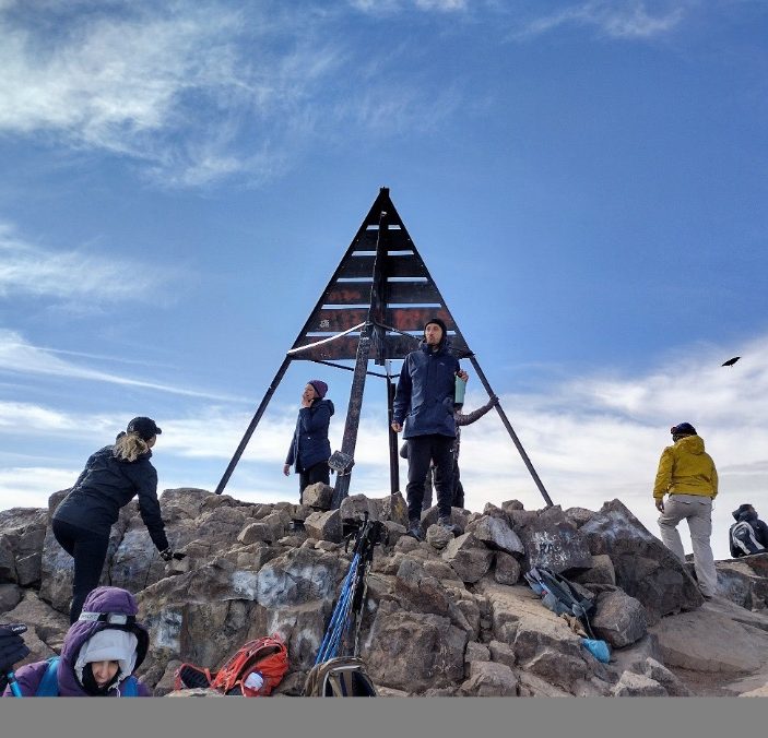 The trigonometric marker designating the summit of the 4,167-metre Mount Toubkal The trigonometric marker designating the summit of the 4,167-metre Mount Toubkal