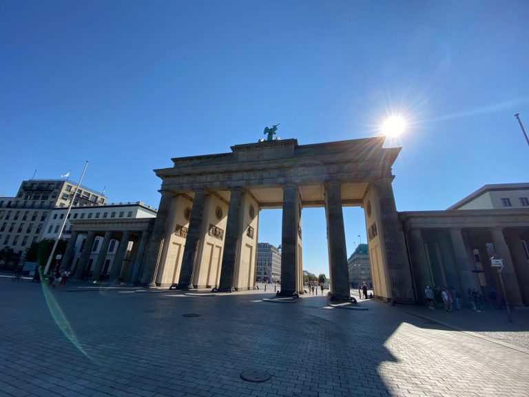 Brandenburg Gate Brandenburg Gate under clear blue skies with sunlight shining.