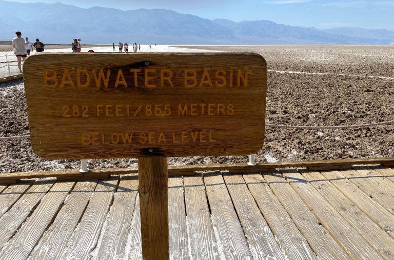 Sign for Badwater Basin, indicating the lowest point in North America.