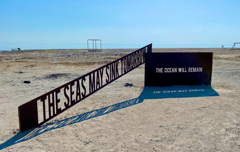 The Seas May Sink Tomorrow. The Ocean Will Remain sculpture, Bombay Beach The Seas May Sink Tomorrow. The Ocean Will Remain sculpture, Bombay Beach